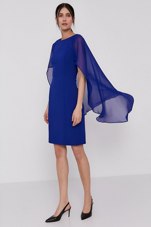 Blue Flutter Sleeve Sheath Dress