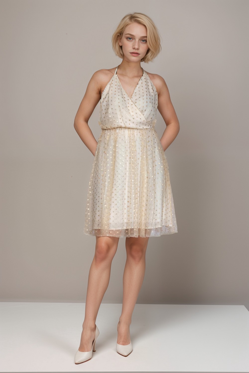 Gold Polkadot Mini Dress Sleeveless