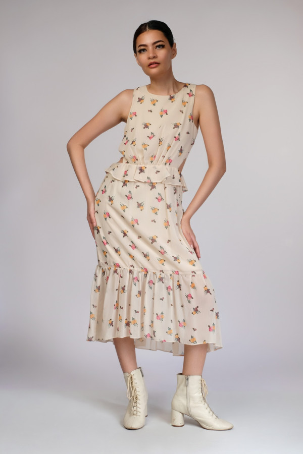 Waistless Cream Floral Dress