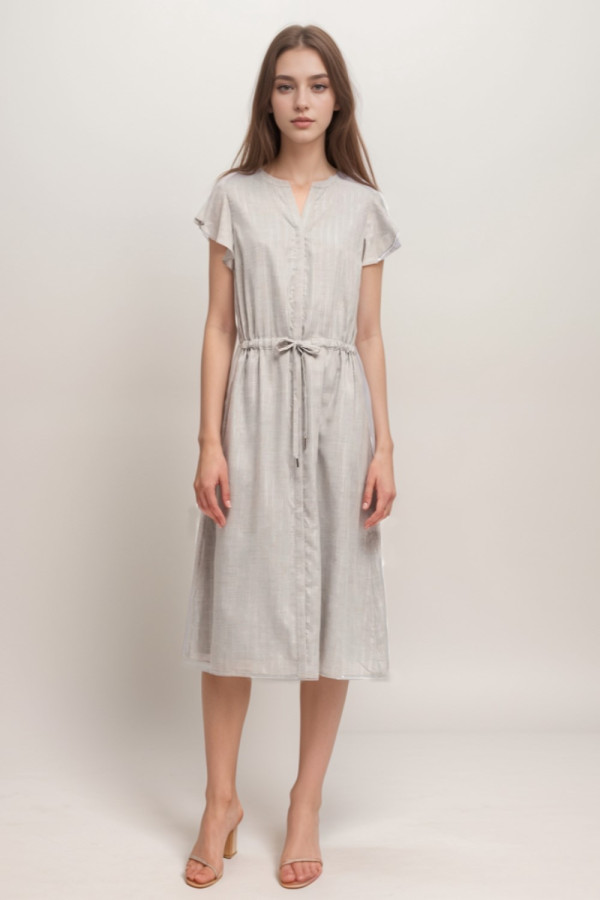 Womens Button Down Flutter Sleeve Midi Dress