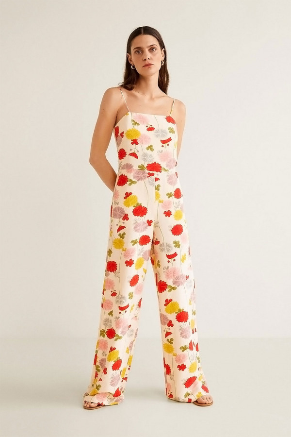 Wide Leg Cream Floral Jumpsuit