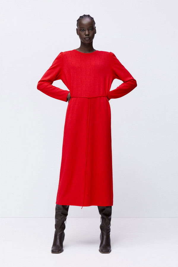 Belted Midi Dress Red