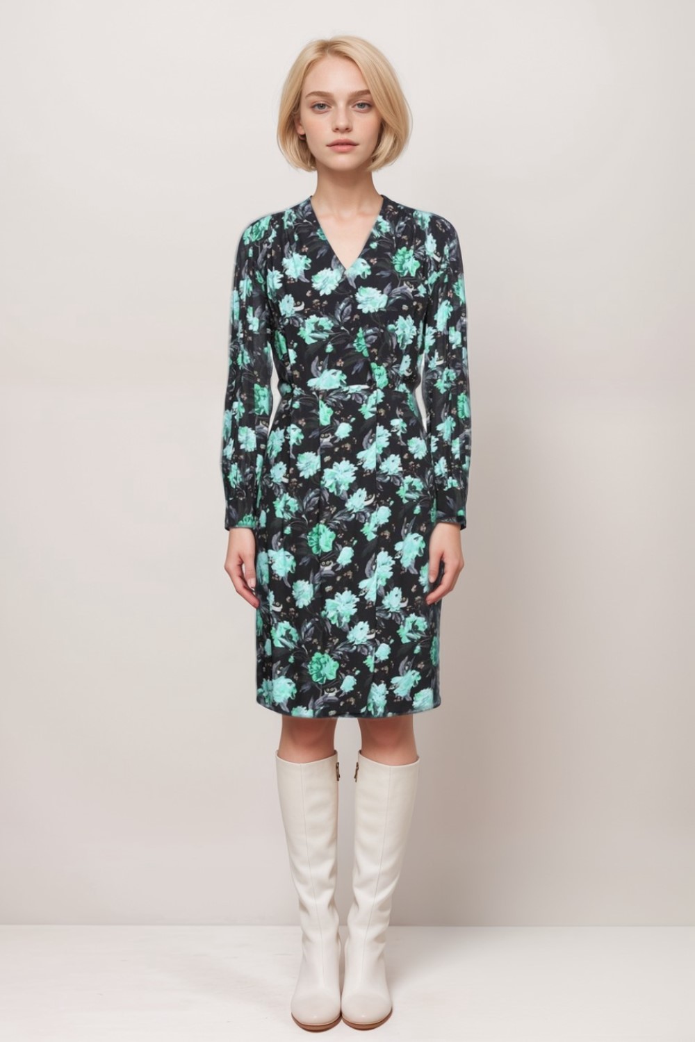 Floral Print Crepe de Chine Wrap Dress