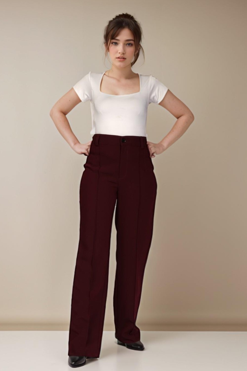 Red Long Straight Pants