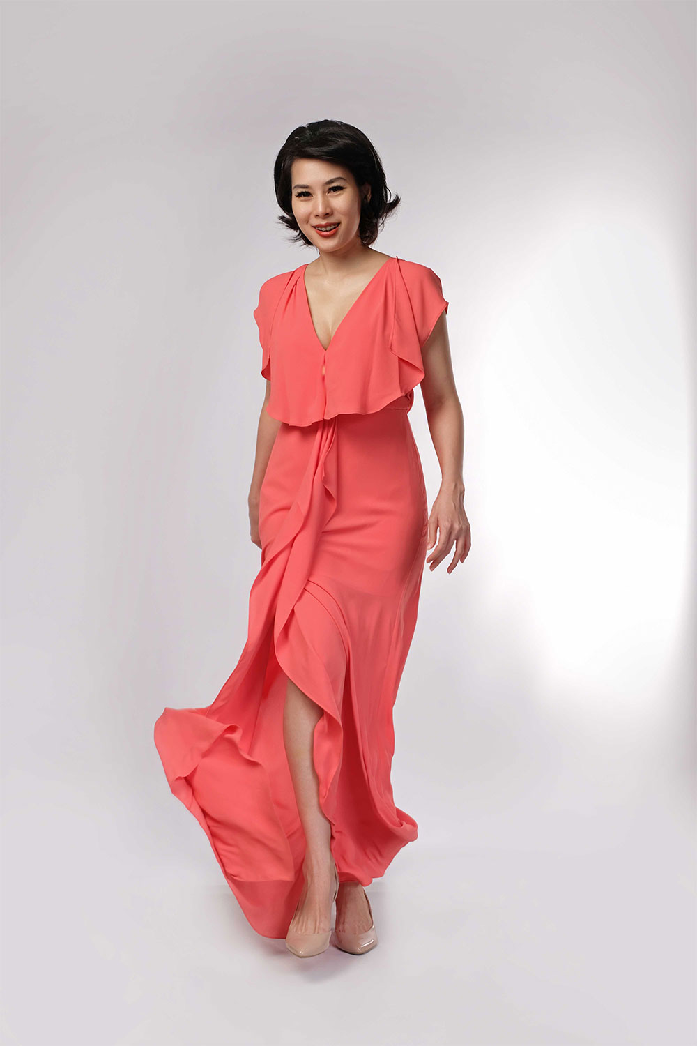 Evette Gown in Coral