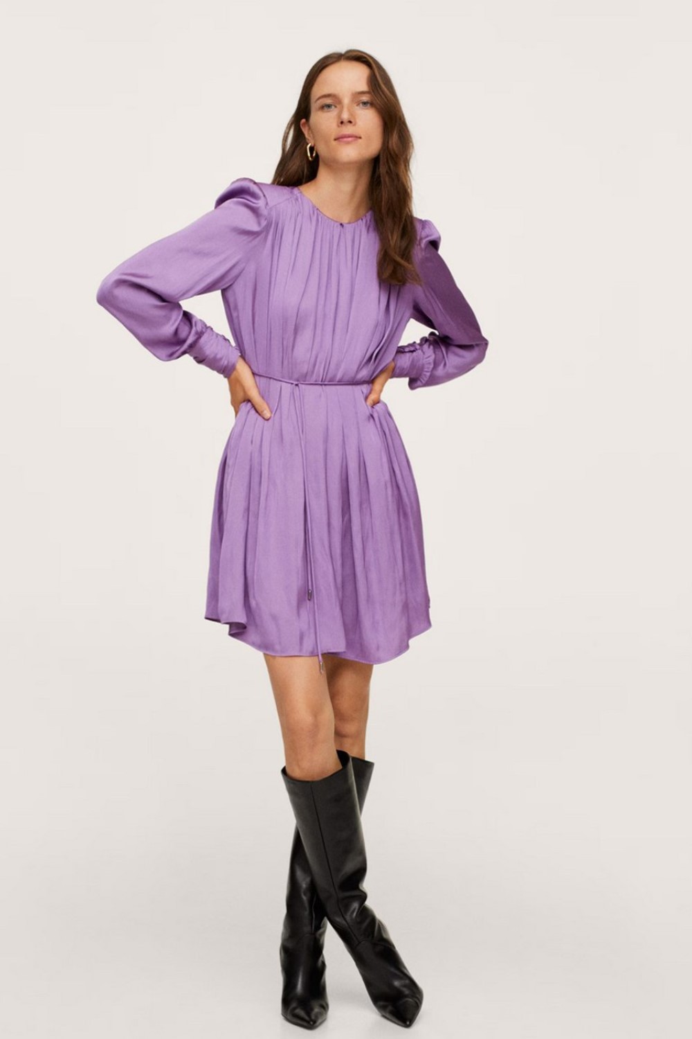 Crew Neck Pleated Dress