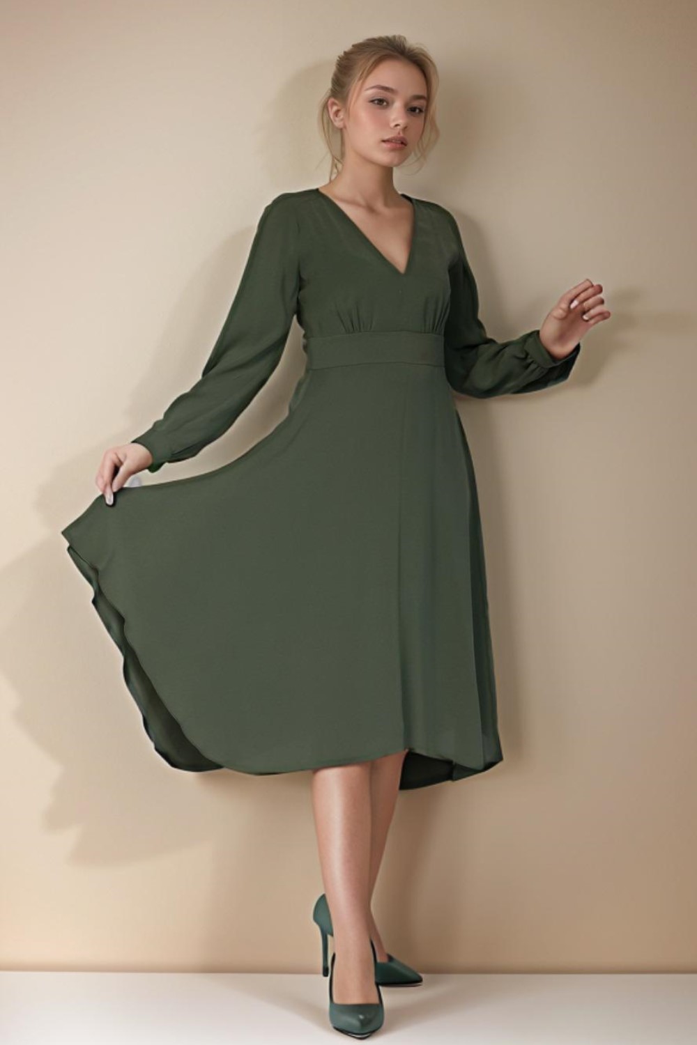 Green V-Neck Dress