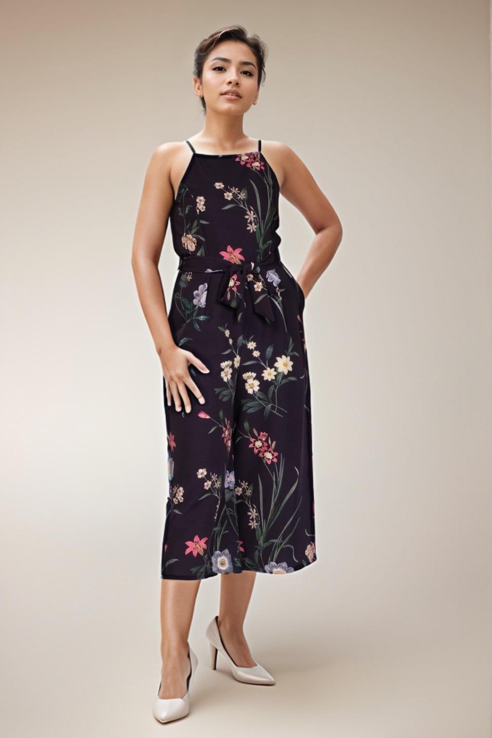 Jumpsuit with Lace Back Detail in Floral Print