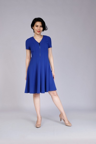 Blue Zipper Front Dress