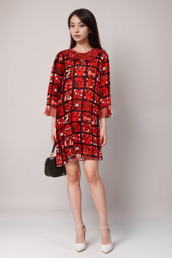 Ruffled Printed Georgette Dress