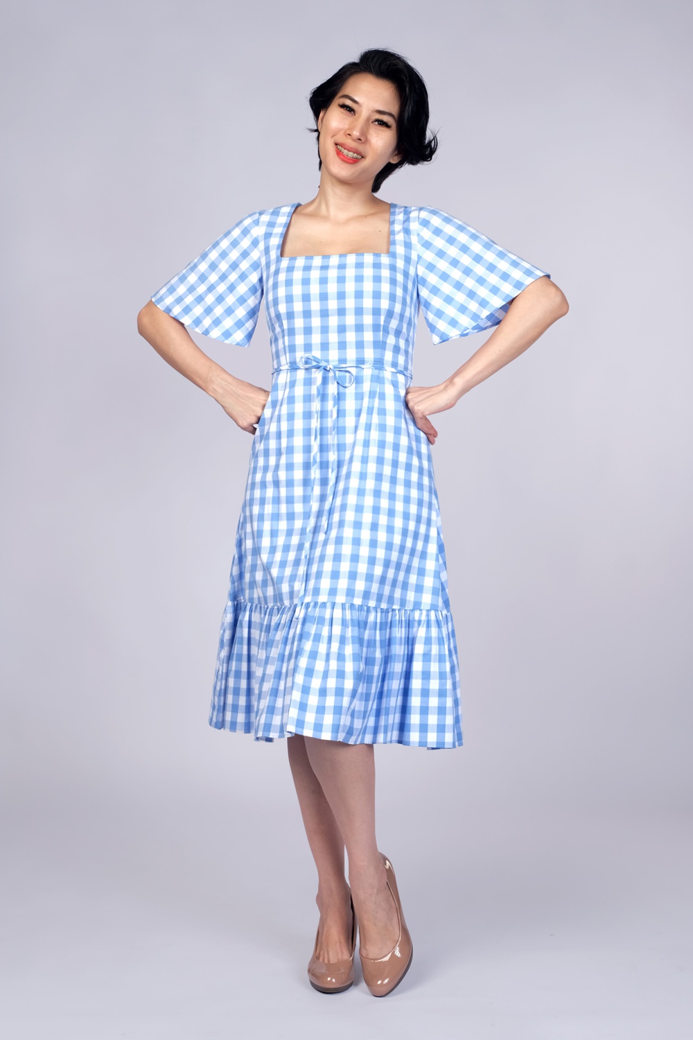 Evelin Gingham Tiered Periwinkle Dress