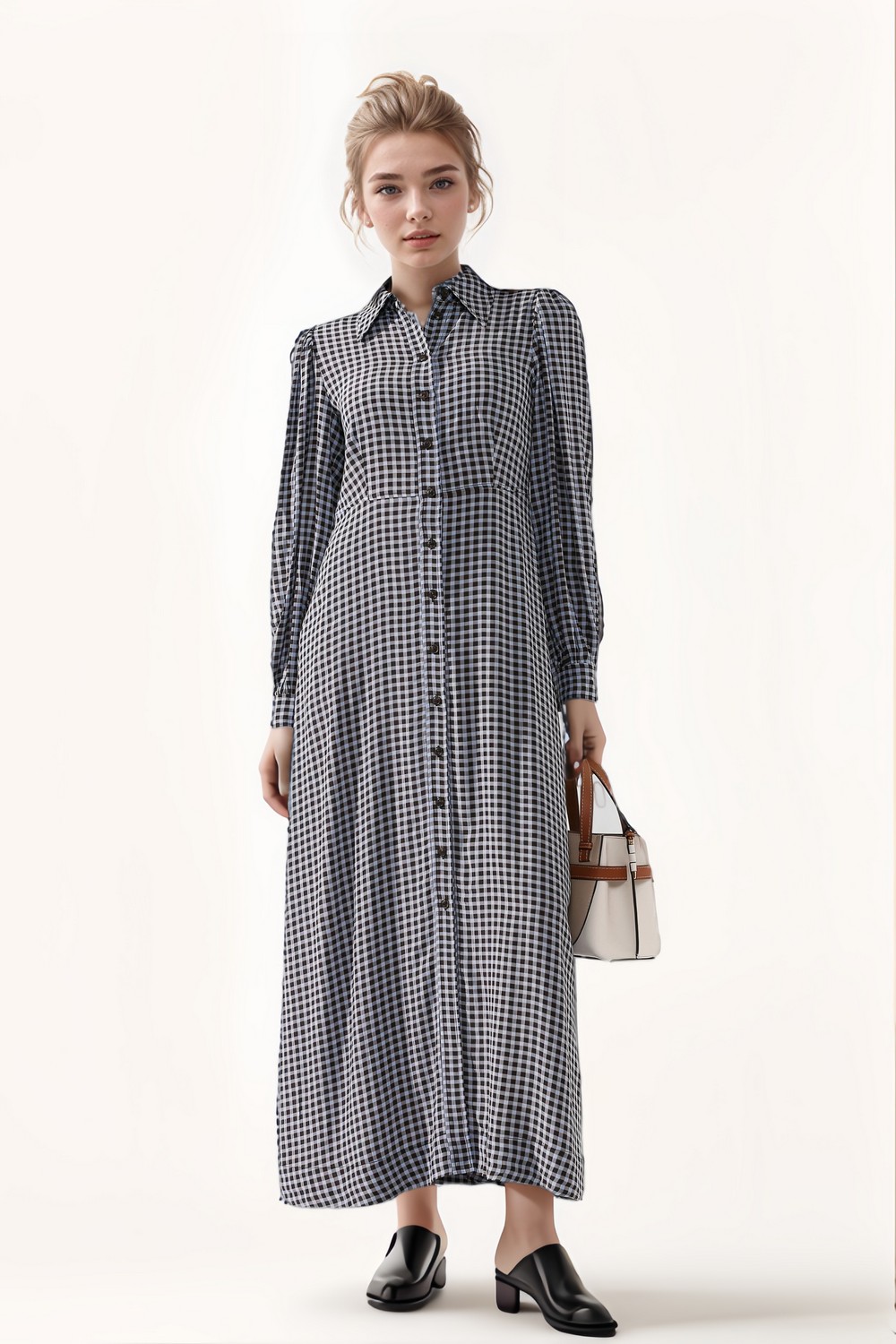 Brumerra Gingham Woven Maxi Shirt Dress