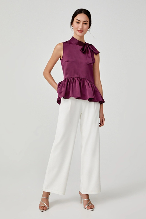 Alsie Satin Relaxed Peplum Maroon Top