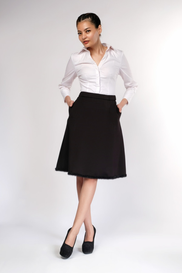 Black A-Line Skirt with Fur Trim