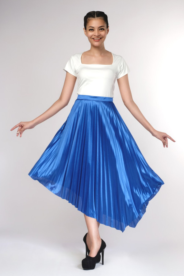 Asymmetric Satin Blue Skirt