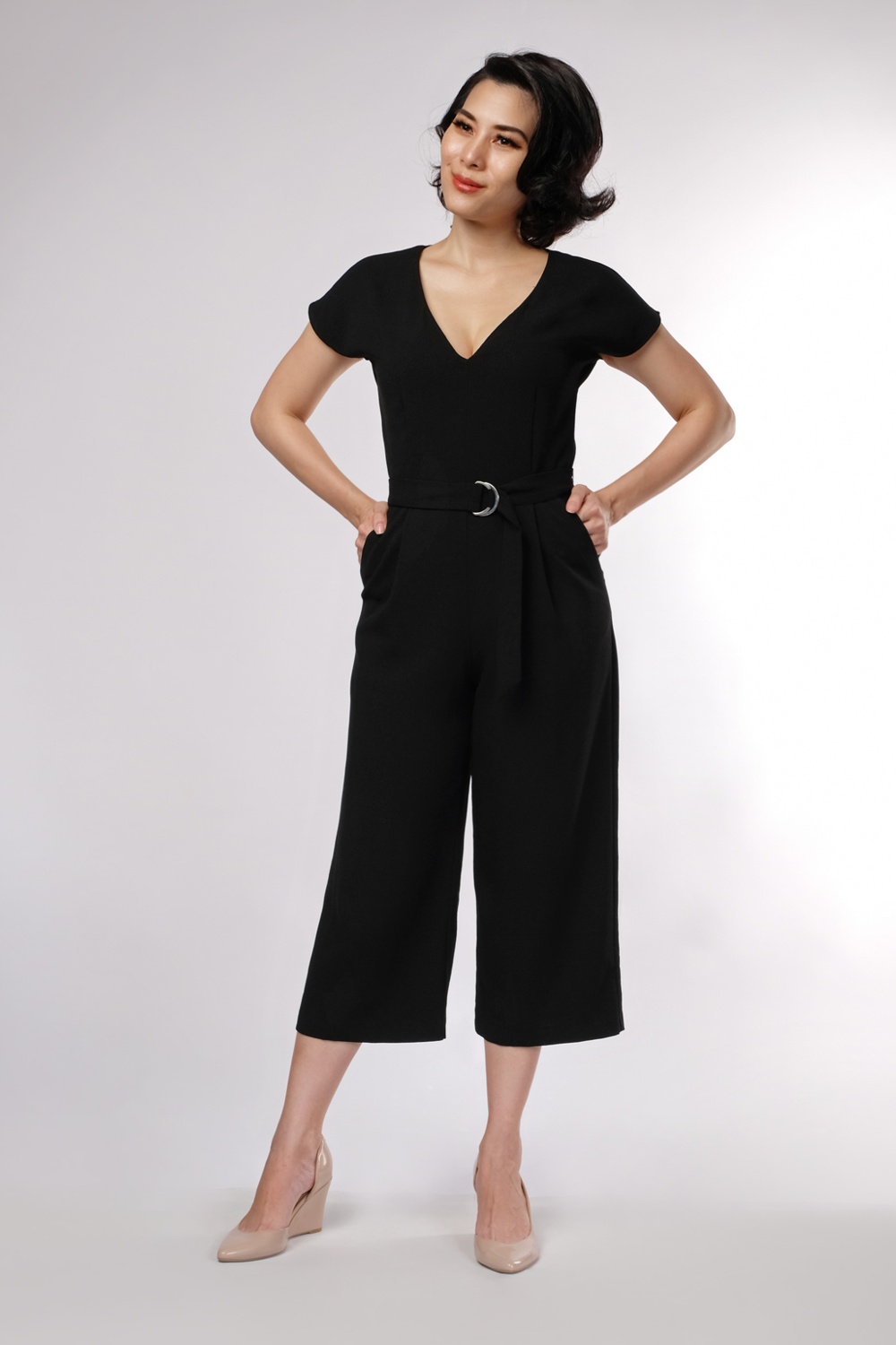 Cap Sleeve Belted Jumpsuit