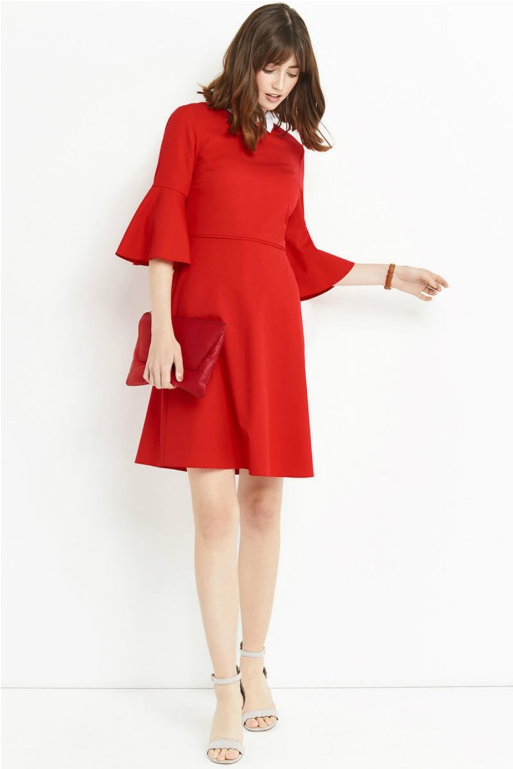 Flute Sleeve Dress Rich Red