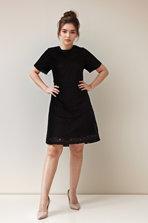 Black A-line Brocade Dress