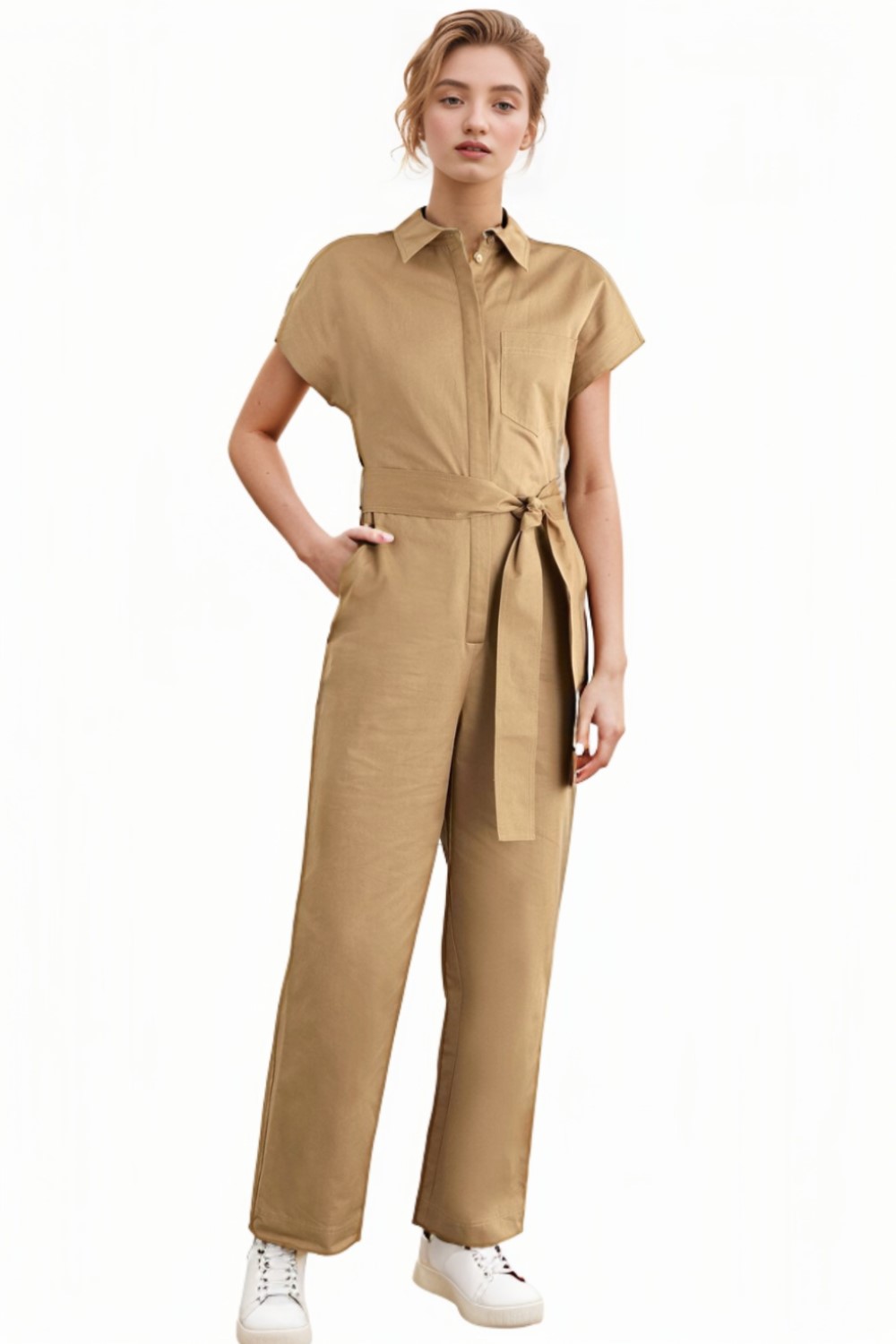 Emma Belted Cotton Twill Jumpsuit