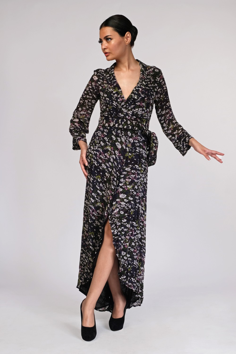 Asymmetric Printed Georgette Wrap Dress