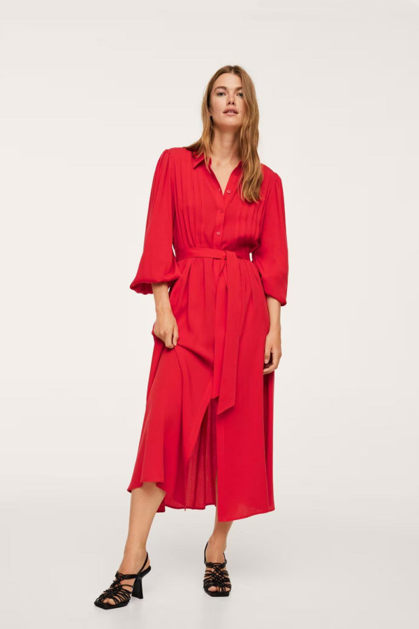 Vermillion Lyocell Pleated Dress