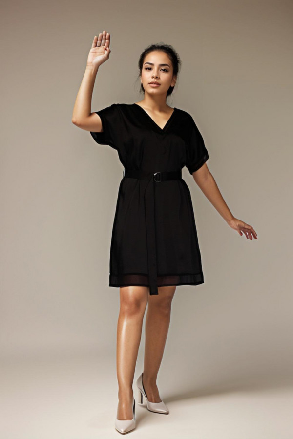 August Mix Media Black Belted Dres