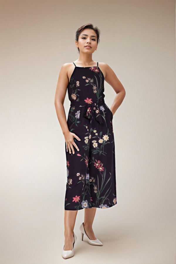 Jumpsuit with Lace Back Detail in Floral Print