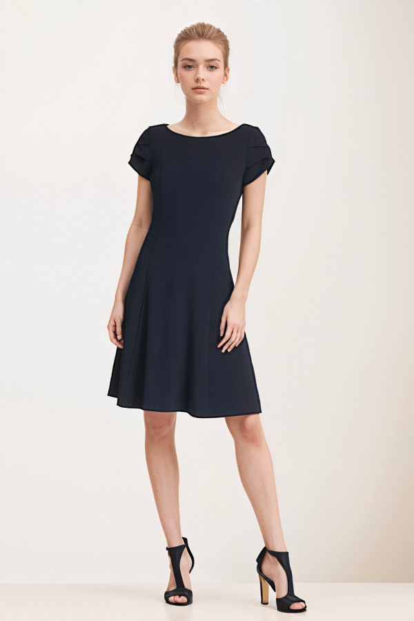 Midnight Navy Tulip Sleeve Fit & Flare Dress