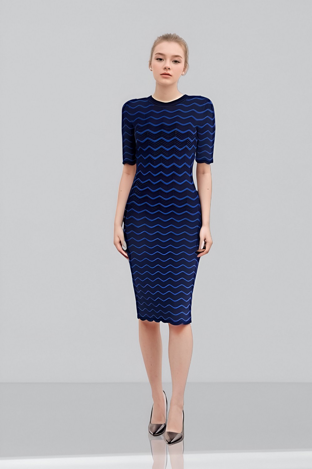 Textured Wave Knit Sheath Dress