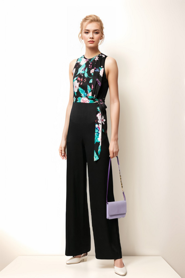 Floral Printed Satin Crepe Jumpsuit