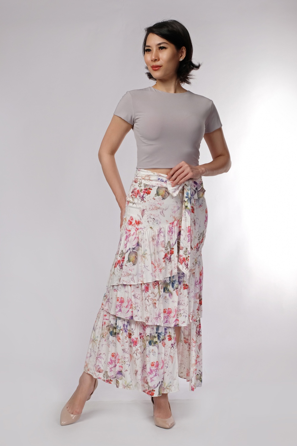 Tiered Frill Maxi Skirt Floral