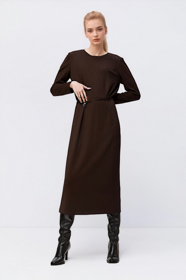 Belted Midi Dress Brown