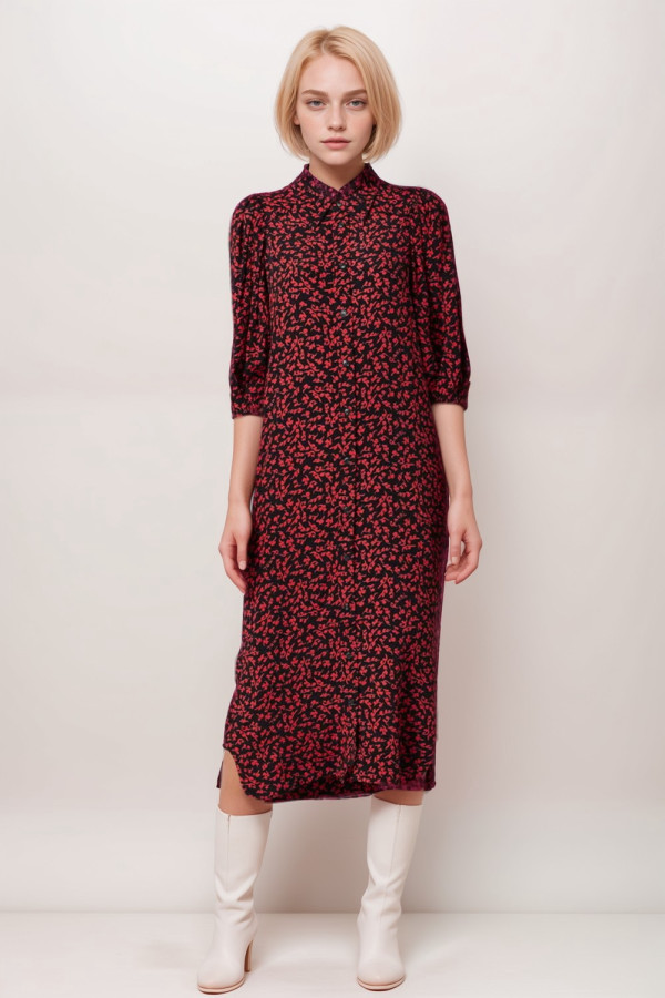 Gathered Printed Crepe Midi Shirt Dress