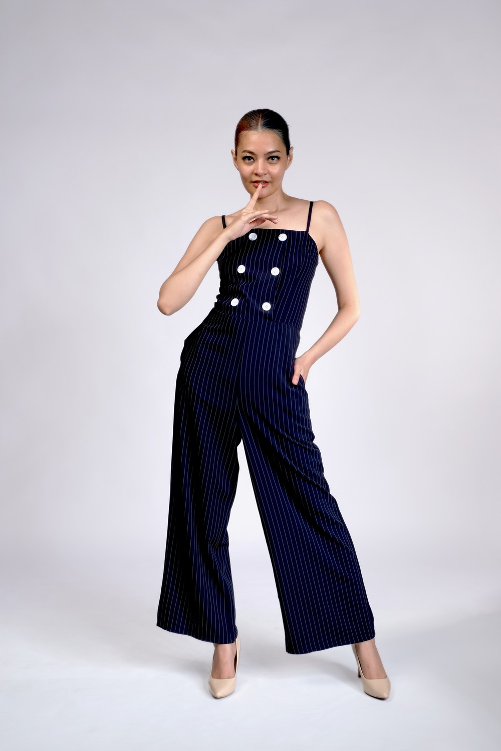 Stripes Jumpsuit with 6 Button