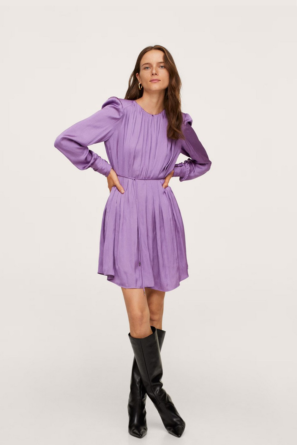 Crew Neck Pleated Dress