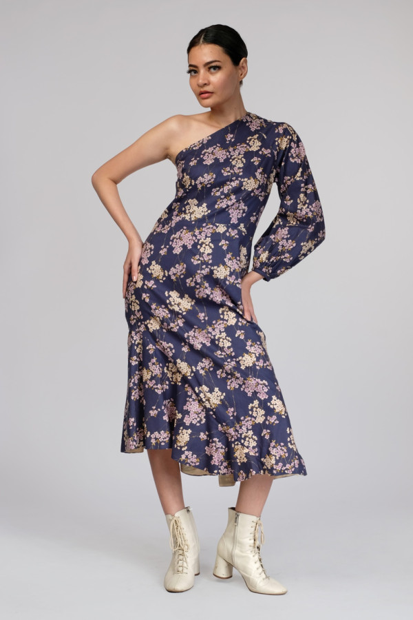 Young Navy Dress One Shoulder