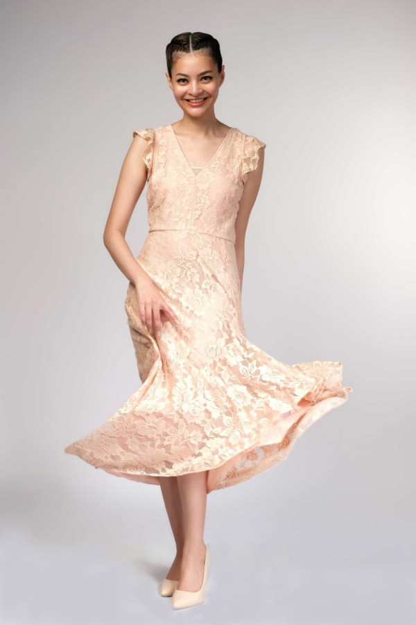 Lace Frill Midi Dress