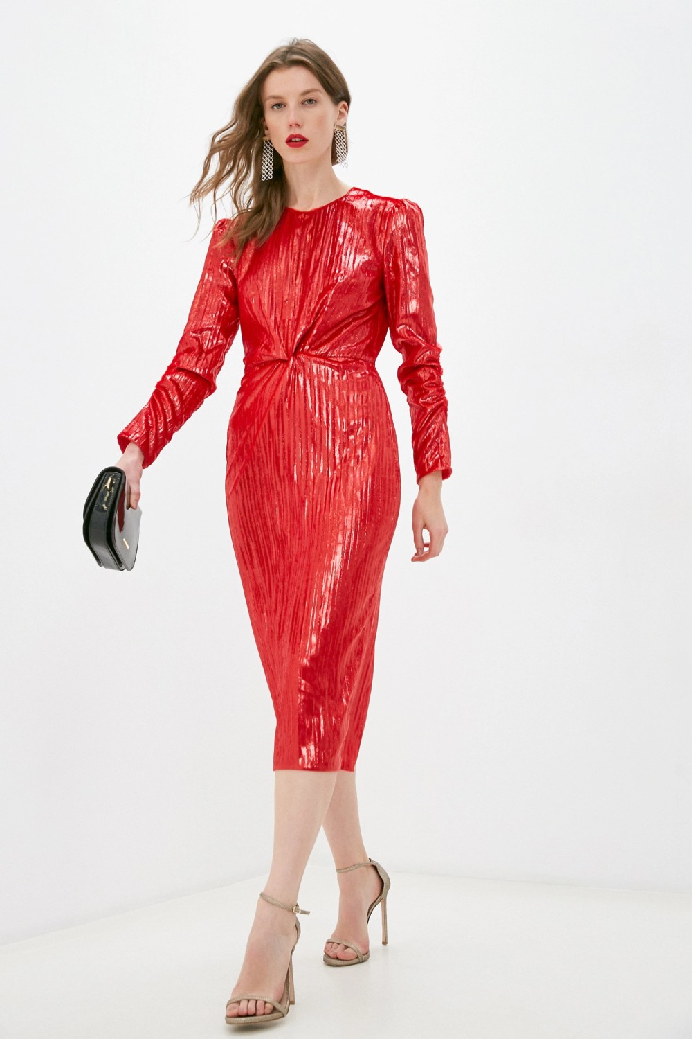 Mallory Twist Font Metallic Velvet Midi Dress