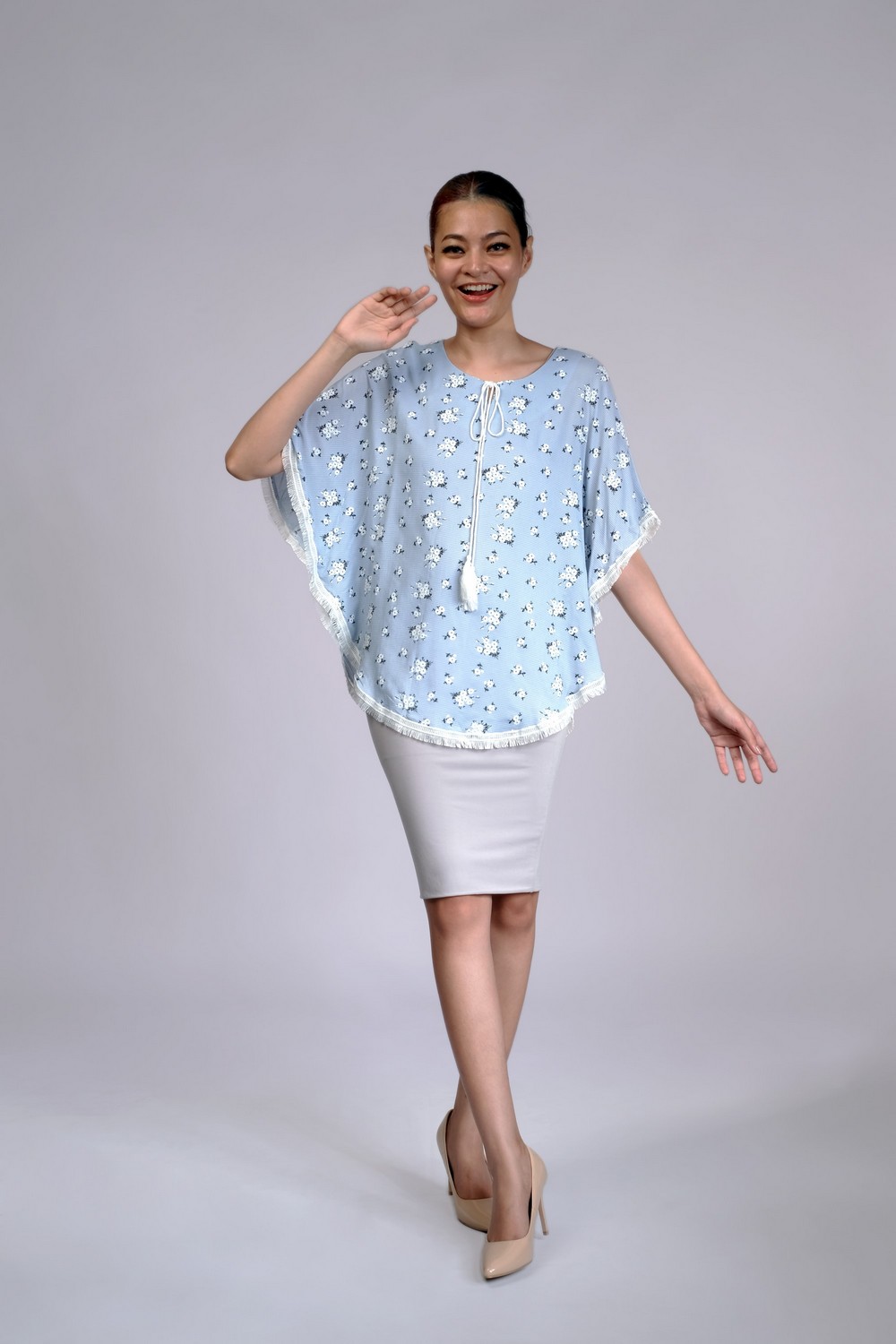 Blue Batwing Flora Top