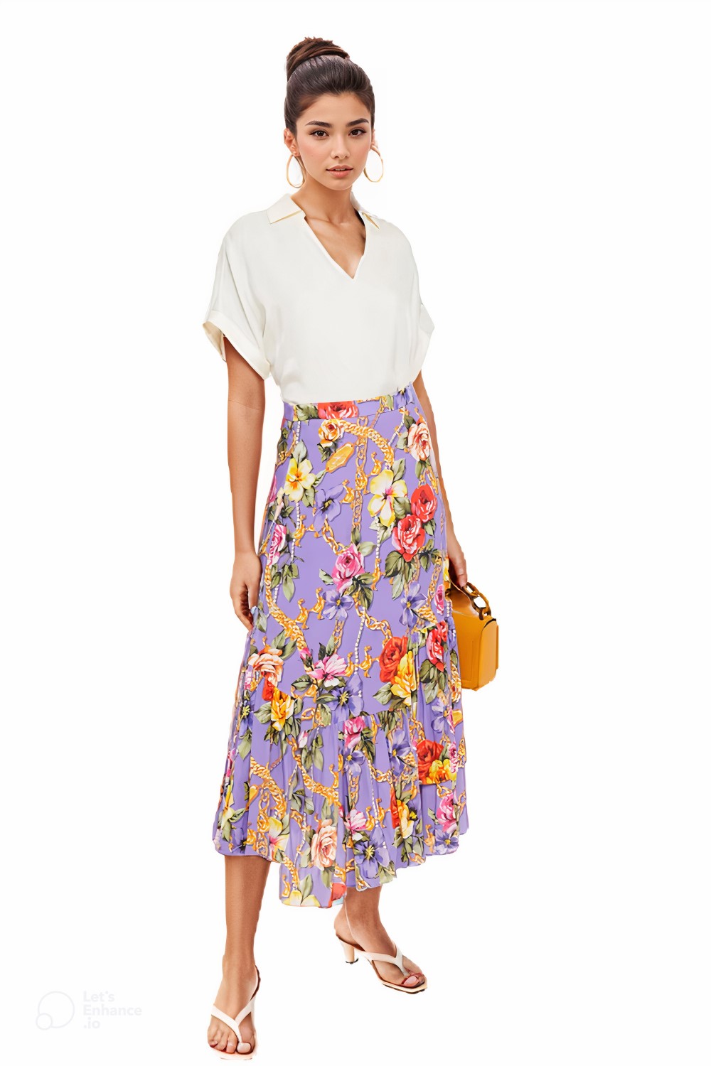 Asymmetric Floral Printed Midi Skirt