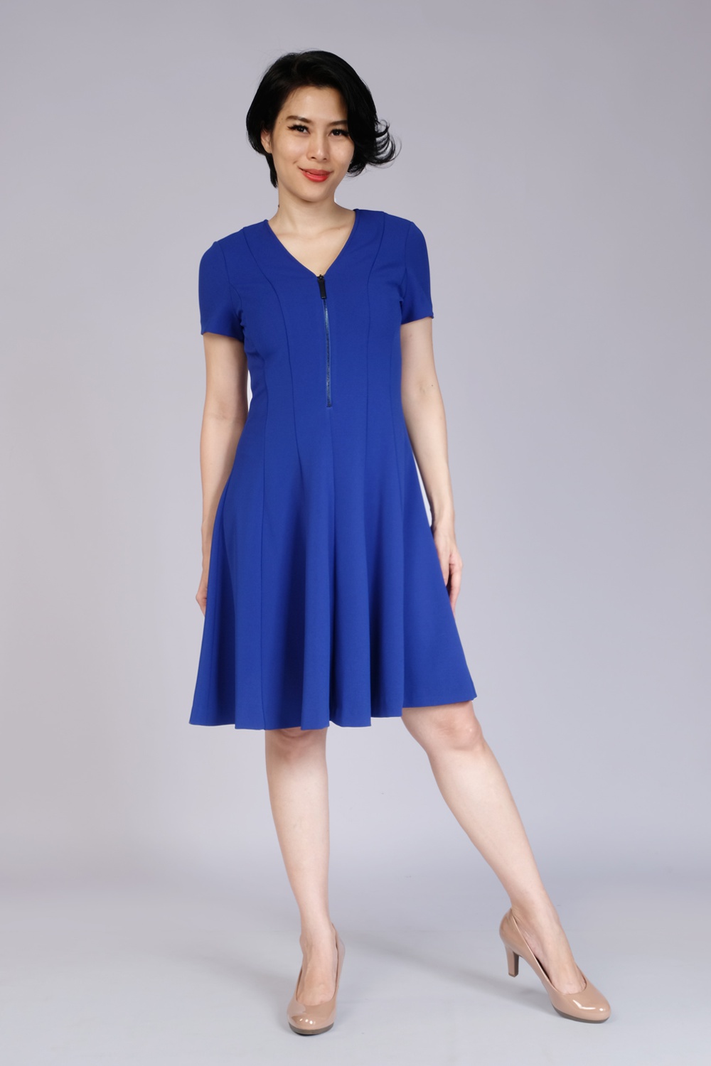 Blue Zipper Front Dress