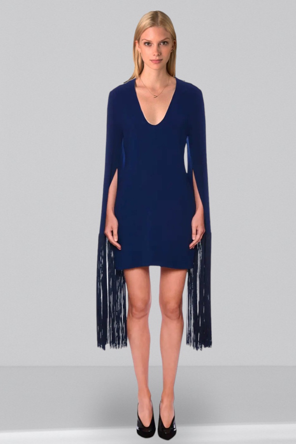 Fringed Stretch Crepe Mini Dress