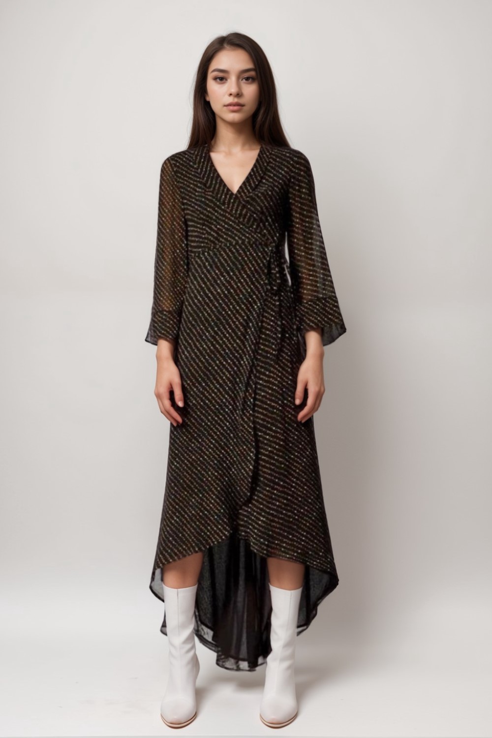 Mullin Asymmetric Printed Georgette Midi Wrap Dress