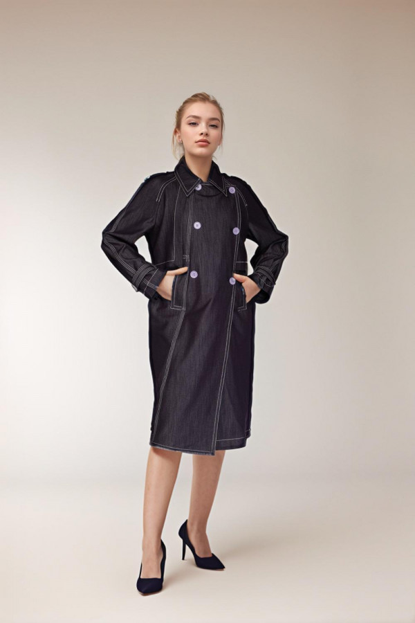 Asymmetric Double Button Coat with Stitching Detail