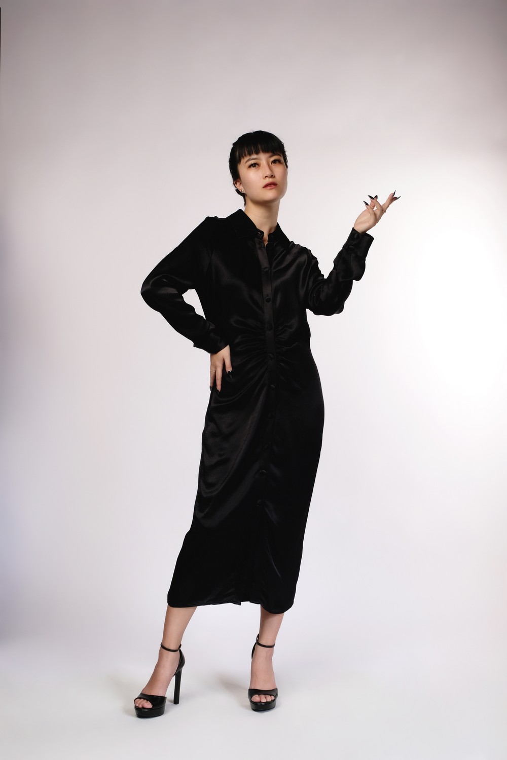 Satin Shirt Dress Black