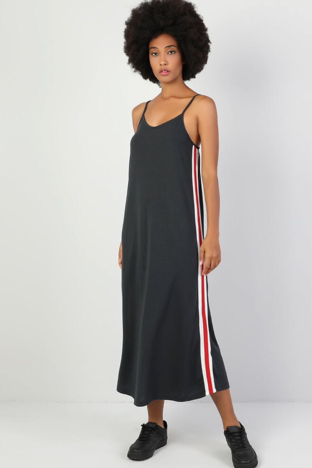 Side Stripe Cami Dress Plain