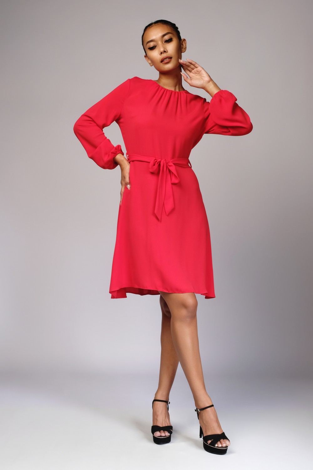 A Line Red Plain Dress