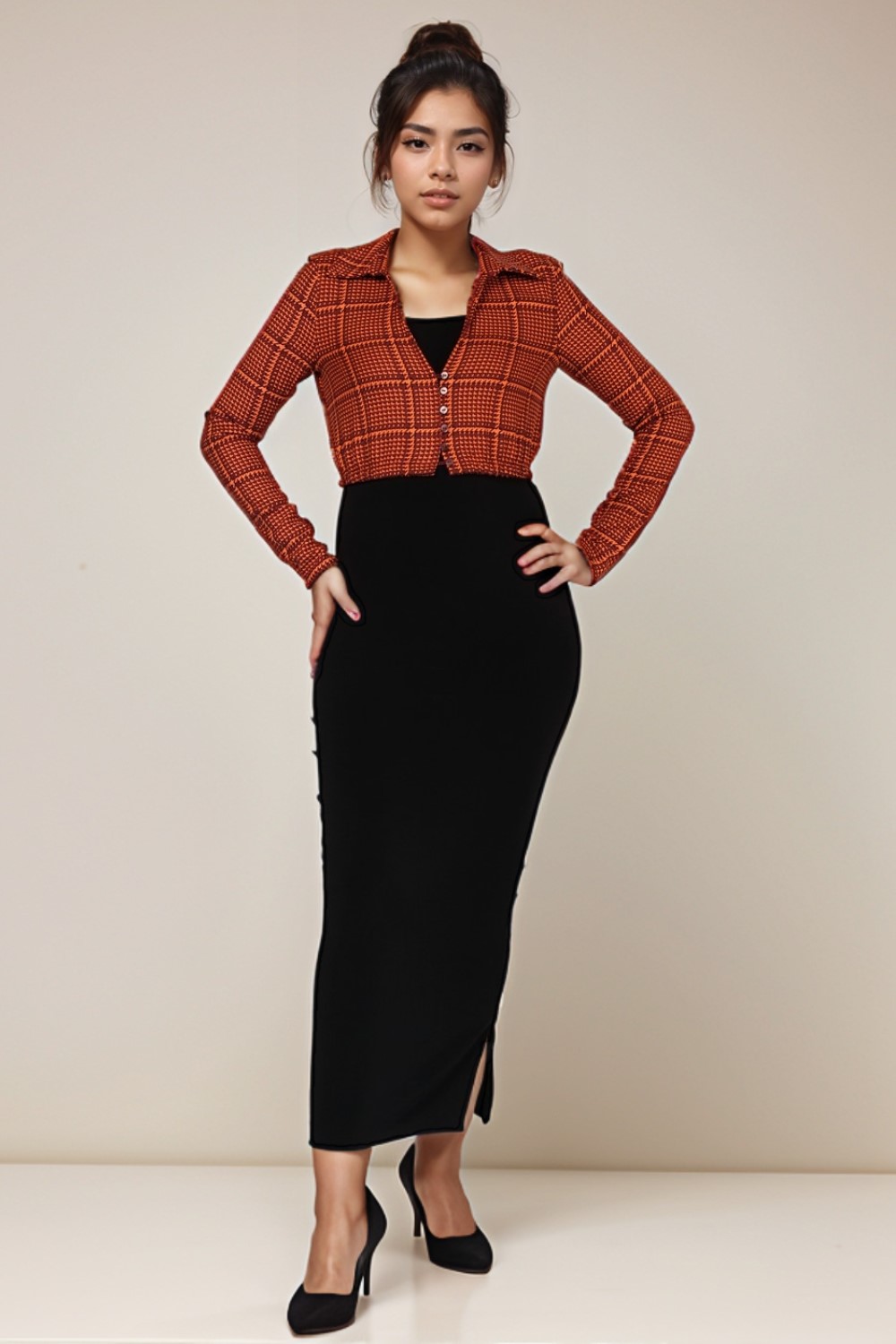 Crop Tweed Ruched Waist Top