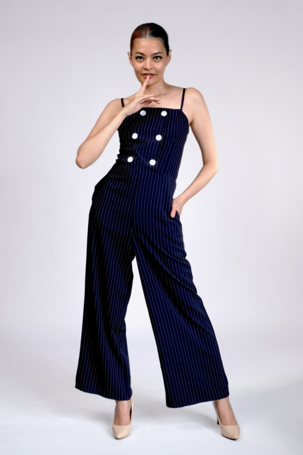 Stripes Jumpsuit with 6 Button