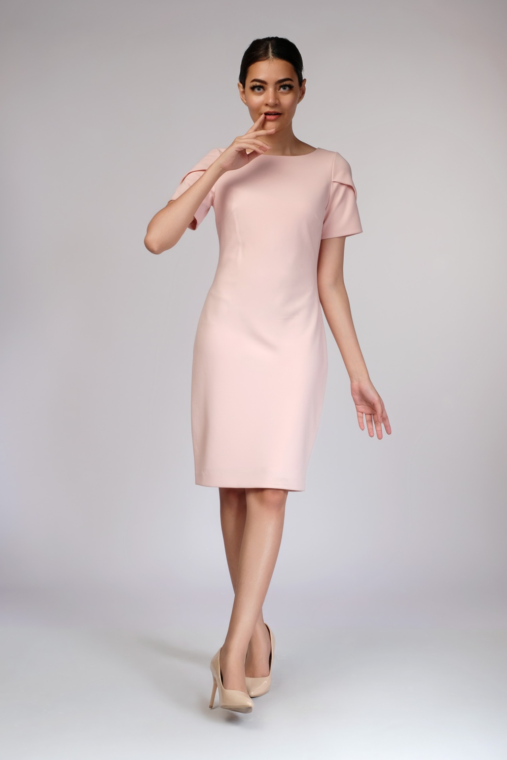Soft Pink Dress With Ruffle Sleeve